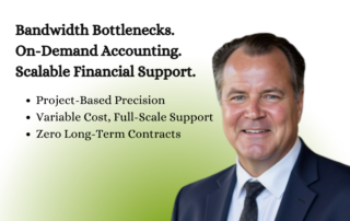 A professional promotional graphic titled "The Success Series" featuring a portrait of an Imperial executive next to text outlining on-demand accounting and scalable financial support services.